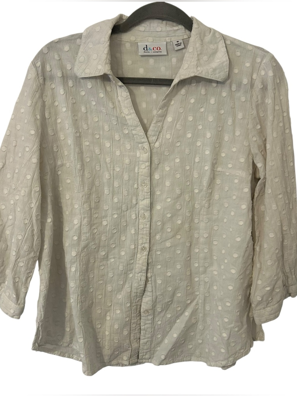 Off White Denim & Company Collared Button Down Top Shirt Women’s Size Medium Fit